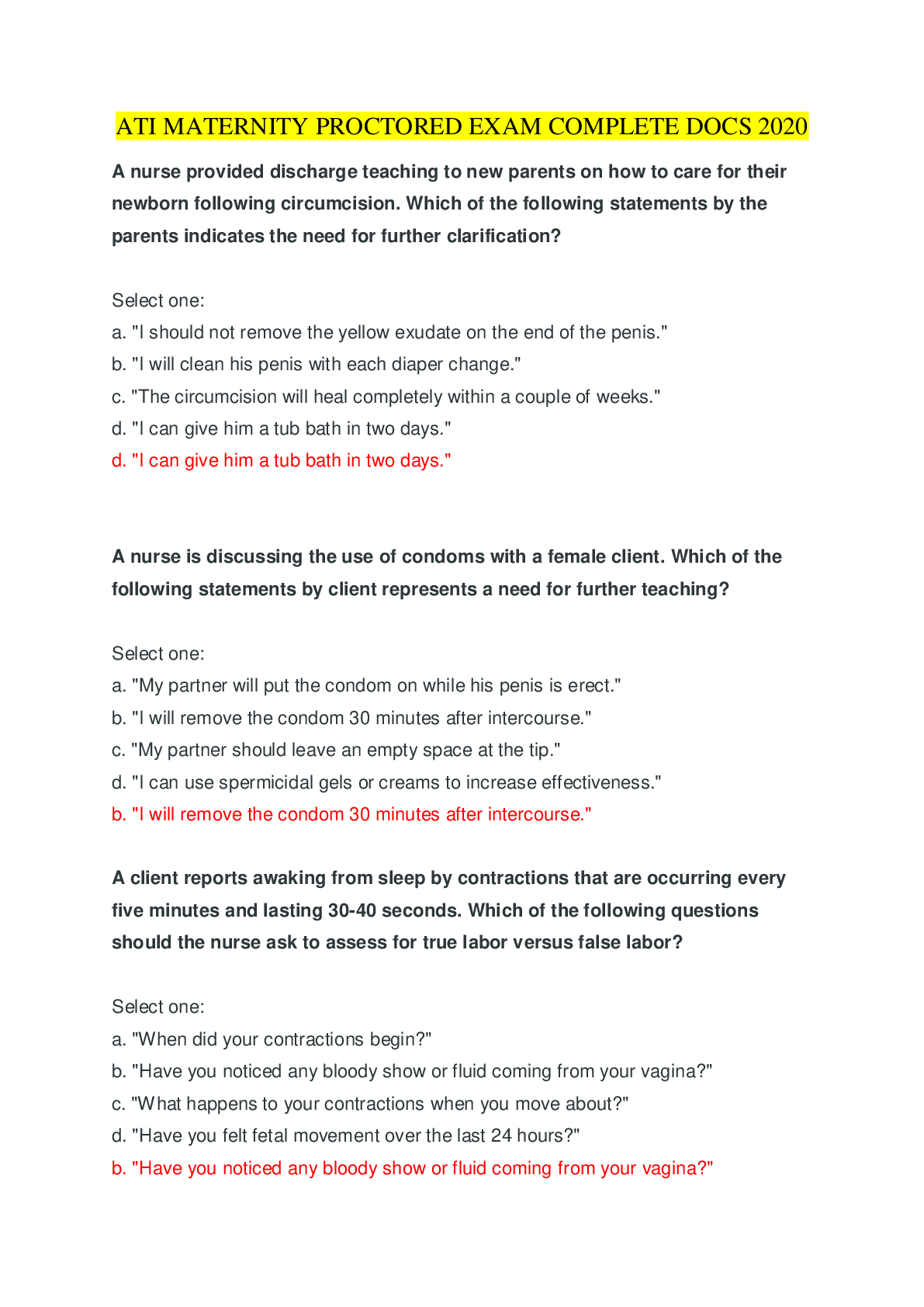 Preview image of ATI MATERNITY PROCTORED EXAM COMPLETE DOCS 2020 document